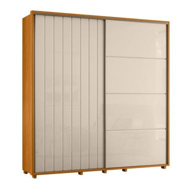 Imagem de Guarda-roupa Casal Monet Ripado 2 Portas De Correr 4 Gavetas - 7 Decor Cinamomo E Off White