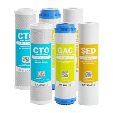 Imagem de Max Water Conjunto de cartuchos de filtro de substituição de 5 mícrons 25,4 x 6,3 cm para sistemas de filtro de água por osmose reversa RO padrão - Sedimento PP, GAC e CTO compatível com GAC-10, AP110