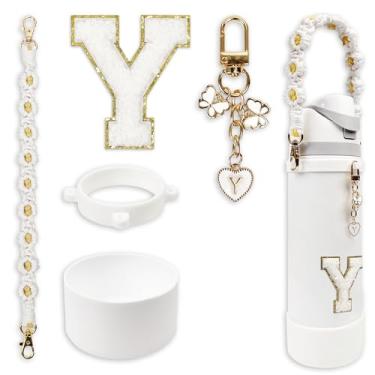 Imagem de Conjunto de monograma fofo de bota de silicone compatível com garrafa de água Owala 1,134 g - Acessórios perfeitos para Owala Tumbler, Owala Free Sip, Pink Owala, Black Owala, copo de café owala