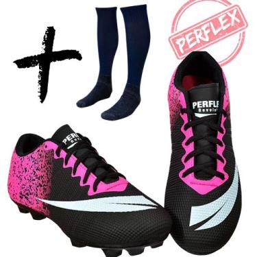 Imagem de Chuteira Campo Adulto Infantil + Meião - PERFLEX Revolution, Preto pin
