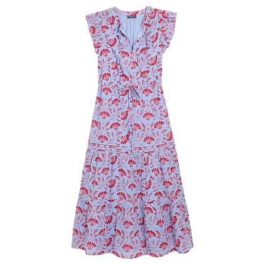 Imagem de vineyard vines Vestido longo feminino de voile com manga esvoaçante, Azul serenidade/vermelho farol, PP