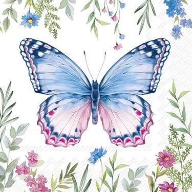 Imagem de Guardanapo para Decoupage Ihr 33x33 Borboleta Azul e Rosa C/ 20 Unidad