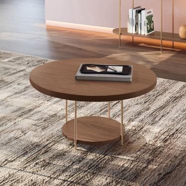 Imagem de Mesa de Centro Redonda MDF Pés Metálicos Sky Castanho - HB Móveis