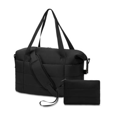 Imagem de JUNGYOON Bolsa de ginástica feminina – Bolsa leve para o fim de semana com bolsa de higiene pessoal, bolsa de viagem acolchoada, Preto, One Size