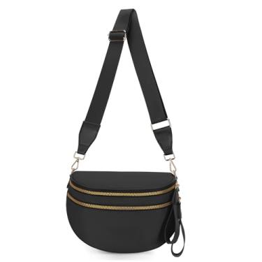 Imagem de WOOMADA Bolsa transversal quadriculada para mulheres, pochete xadrez, bolsa de cinto com alça de ombro, Preto, 12.2x5.5x8.5 inches