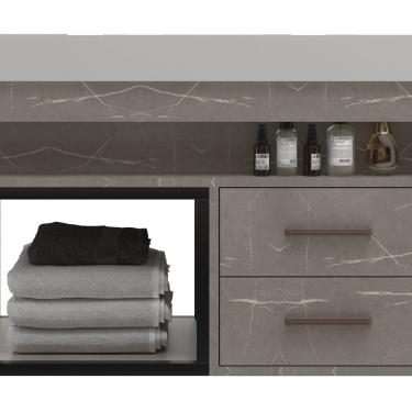 Imagem de Gabinete para Banheiro 2 Gavetas Suspenso New 80 Marmo Crema