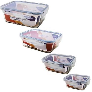 Imagem de Jogo Kit 4 Potes De Vidro Refratário Hermético Com Tampa - HomeBras