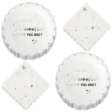 Imagem de Twinkle Suprimentos de festa metálicos Little Star e decorações de mesa, Shiny Gold Star Paper Dinner Plates & Luncheon Napkins