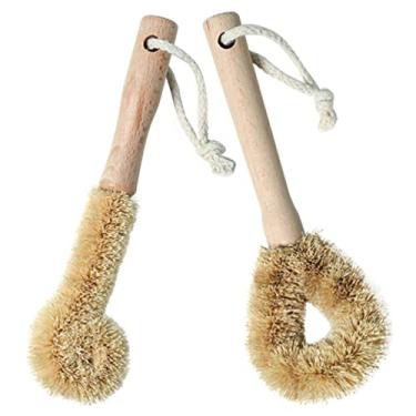Imagem de 2 Unidades Escova De Limpeza De Cozinha Escova De Prato Escova De Palma De Bambu Escova De Garrafa De Água Escova De Lavar Louça Cabelo Castanho Lavadora De Garrafas Natural