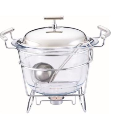 Imagem de Rechaud Redondo para Sopa 4lt Vidro com Suporte Tampa e Concha Inox Fracalanza