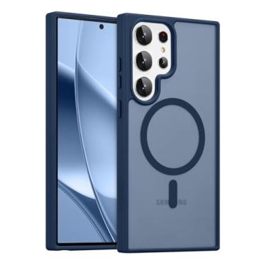 Imagem de RALEAVO Capa magnética forte para Samsung Galaxy S23 Ultra [compatível com Magsafe] Capa protetora fina à prova de choque para celular S23 Ultra com traseira rígida translúcida, azul escuro