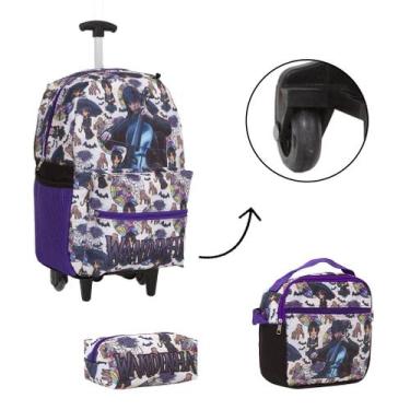 Imagem de Kit Bolsa Escolar Feminina Wandinha Rodinha Passeio Tam G - Toys 2U