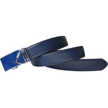 Imagem de Cintos Masculinos Pretos Brancos Cintos Automáticos De Liga Fivela Masculina Cinto De Couro De Vaca Genuíno, Blue, 43inch/110cm