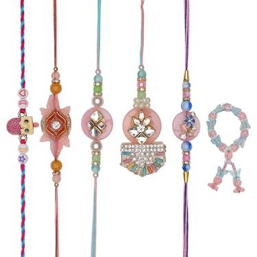 Imagem de Conjunto de 6 pulseiras de fio Rakhi para irmão para Bhai Bhabhi Bhaiya veera Raksha Bandhan Dora conjunto de pulseiras com pacote de cartão de presente Rakhi para irmão irmã indiano tradicional