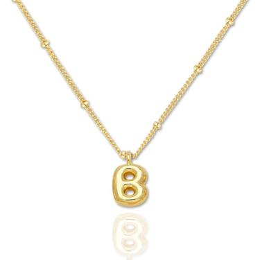 Imagem de YIGOYIHU Colares com inicial para mulheres – Colar de letras delicadas banhado a ouro 14K, lindo colar com pingente de letra bolha, presente personalizado, joias modernas para mulheres e meninas