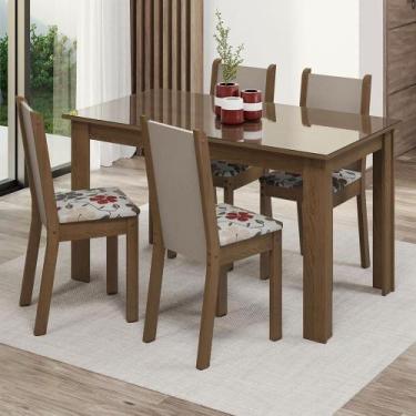 Imagem de Sala Jantar Mesa Vidro 4 Cadeiras Rustic/crema - MADESA