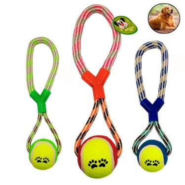 Imagem de Brinquedo para Cachorro e Gato Pet Bola Com Corda Cores Sortidas - Pet