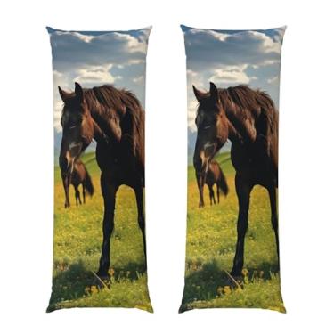 Imagem de Capa de travesseiro corporal com zíper oculto, fronha longa de microfibra macia e respirável para travesseiro corporal, capas de travesseiro de cavalos selvagens pastando para dormir, presente para