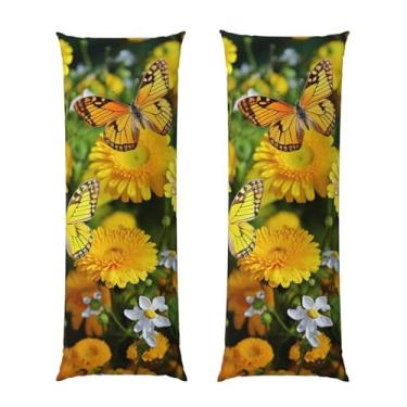 Imagem de Capa de travesseiro corporal com zíper oculto, fronha longa de microfibra macia e respirável para travesseiro corporal, borboleta amarela e margaridas amarelas capas de travesseiro para cama de