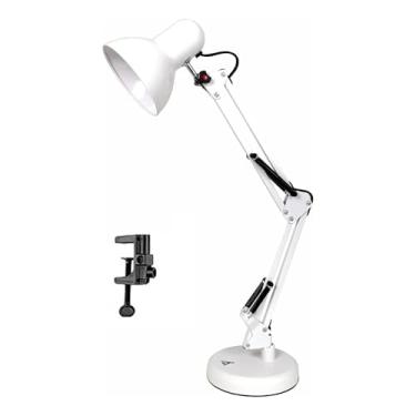 Imagem de Abajur Luminária de Mesa Articulável com Braço Articulado, Base e Garra Bivolt - Ideal para Escritório, Quarto, Trabalho, Estudo, Leitura (Branco)