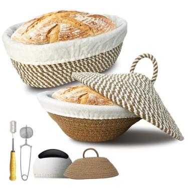Imagem de Cesta à prova de pão Sourdough Banneton, tigela de massa fermentada de corda de algodão, cesta oval de banneton de pão, kit de massa azeda, cestas de impermeabilização para assar pão de fermento com