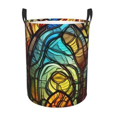 Imagem de Cesta de lavanderia artística de vitral, dobrável, impermeável, cesto de armazenamento de roupas com alças, pano Oxford, organizador de brinquedos, cesta para banheiro, lavanderia, quarto, médio