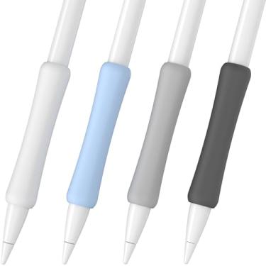 Imagem de FAFALITHIC Pacote com 4 cabos de silicone compatíveis com Apple Pencil 1ª geração, suporte ergonômico para iPencil, escrita confortável e controle preciso (branco/azul/cinza/preto)