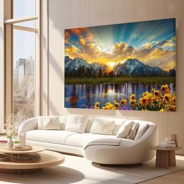 Imagem de Quadros Decorativos para Quarto Sala 90x60 Montanhas com Girasol Paisagem Grande Escritório Hall