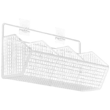 Imagem de Cesta de parede de metal autoadesiva de 3 grades para pendurar, caixas de armazenamento removíveis para cozinha, banheiro, portas de armário e organização de despensa, branca