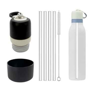 Imagem de Tampa de substituição compatível com Owala FreeSip aço inoxidável isolado Twist 510 g 680 g, com 1 bota protetora de silicone preto e 4 canudos de substituição para Owala Twist (preto, 510 g)