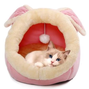 Imagem de Lcybem Camas para gatos em ambientes internos – Cama caverna em forma de coelho com brinquedo para pendurar, barraca calmante super macia para gatos e filhotes, cachorro pequeno, pelúcia quente