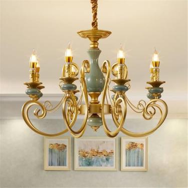 Imagem de OUFULA Vela Europeia Candelabro LED Americana Retro Cerâmica Sala de Estar Restaurante Quarto Estudo Villa Hotel Café Lâmpada Pendente (E 8 luzes)