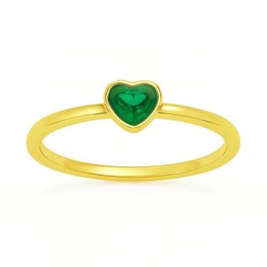 Imagem de Anel em ouro 18k coração pedra varias cores - ZAIAJOIAS, Verde, 9