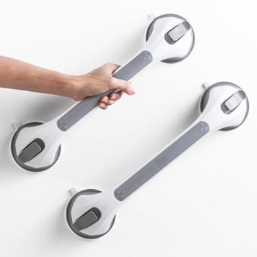 Imagem de LEVERLOC Pacote com 2 barras de apoio de chuveiro para banheiras e chuveiros, alças de sucção fáceis de instalar para banheiro, corrimãos removíveis para idosos e idosos, aderência de segurança