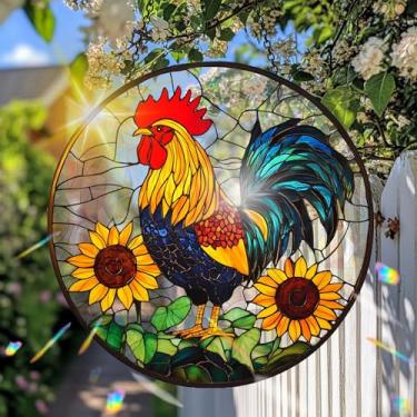 Imagem de VAIIEYO Decoração de janela de apanhador de sol de acrílico de galo, enfeite refletor de luz dupla face de 19 cm para decoração de janela, jardim, varanda ou varanda, inauguração de casa, presente