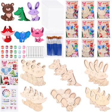 Imagem de Maasechs 24 peças de kit de pintura de animais de madeira para crianças, artesanato de pintura de madeira faça você mesmo, artesanato de animais inacabados para artes de marcenaria, lembrancinhas de