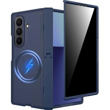 Imagem de Miimall Capa magnética para Samsung Galaxy Z Fold 7 com protetor de tela de privacidade, suporte invisível, protetor de dobradiça, translúcido, à prova de choque, antiderrapante, fosco magnético, capa