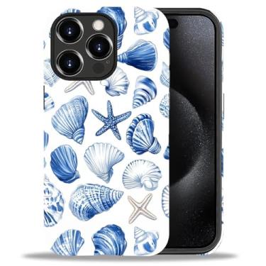 Imagem de CARLOCA Capa fosca de corpo inteiro compatível com iPhone 15 Pro para meninas e meninos, capa rígida à prova de choque para iPhone 15 Pro, estampa estética da moda, azul, oceano, concha, estrela