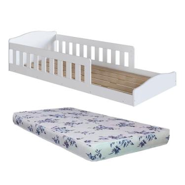 Imagem de Cama Com Colchão Solteiro Ortobom Montessoriana Infantil Proteção Lateral Branco Completa Móveis Branco
