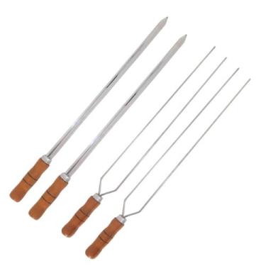 Imagem de Espeto Duplo 60cm De Inox Com Cabo Madeira - Churrasco - INOX LAURINDO
