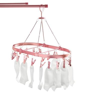Imagem de MACAJM Escorredor de meias de alumínio anodizado – 26 clipes antiderrapantes e gancho resistente ao vento, secagem para meias, roupas de bebê, roupas íntimas e delicadas. Design oval e de uma peça (1