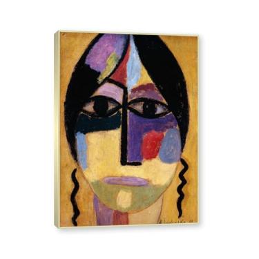 Imagem de NHLDZYH Moldura de champanhe. Impressões de arte Alexej von Jawlensky - Pintura de retrato - (Mystic Head Ravenwings) - Pôster de decoração de parede vintage. 40 x 56 cm - 15,7 x 20,1 pol
