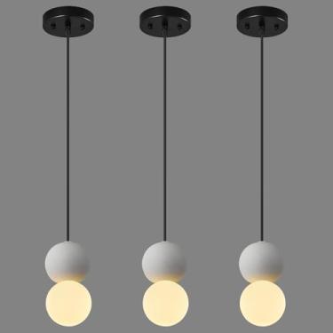 Imagem de ADCTHOME Luminária pendente moderna de concreto de 1 luz para cozinha ilha de teto luminária de globo de vidro branco para sala de jantar clube de café bar restaurante sala de estar (pacote com 3)