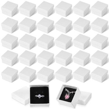Imagem de mekueeex 100 peças de anel de joias, caixa de presente, brinco de papelão, caixas brancas, caixa de presente pequena com forro de veludo e esponja estojo pendente para aniversário