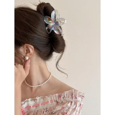 Imagem de Presilia de cabelo moderna prendedor Formato Flor cor translúcida acrílica Garras para cabelos grandes Bico de pato Presilias Coreanas