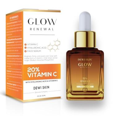 Imagem de Sérum Glow Renewal com 20% de vitamina C para rosto e olhos - Clareador e antienvelhecimento com ácido hialurônico e extratos botânicos - Equilibra o tom da pele, visa linhas finas e manchas escuras
