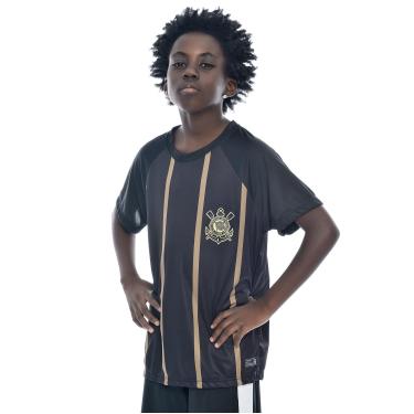 Imagem de Camisa Corinthians Listrada Raglan, Infantil, Preta, 4