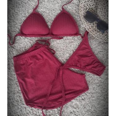 Imagem de Conjunto biquini e shortinho canelado - NAGAB, Único, Vinho