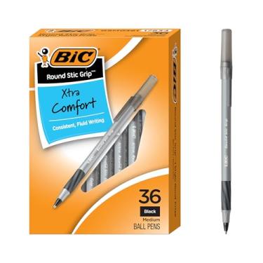 Imagem de BIC Canetas esferográficas pretas redondas Stic Grip Xtra Comfort, ponta média (1,2 mm), pacote com 36 unidades, canetas de escrita perfeitas com aderência macia para excelente conforto e controle