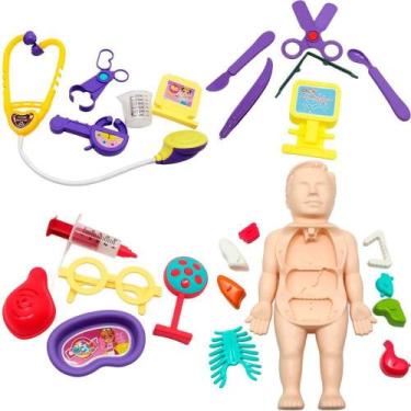 Imagem de Kit Brinquedo Infantil Médico Anatomia Do Corpo Boneco 25 Peças - Gici